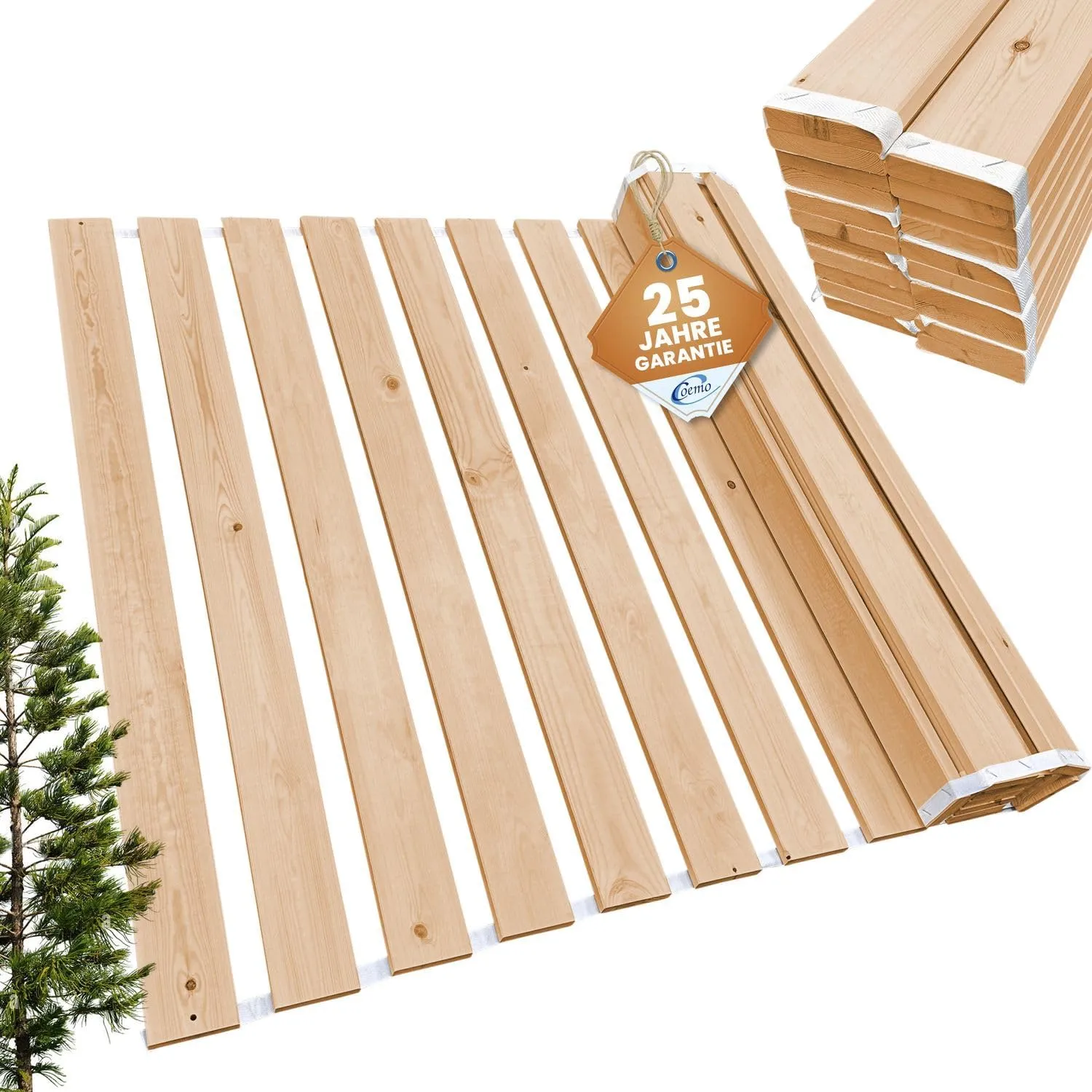 Rolling Frame 140 x 200 cm, 21 Slats, Extra Strong Solid Wood Slatted Frame, Maximum Load 250 kg, Rolling Slatted Frame…