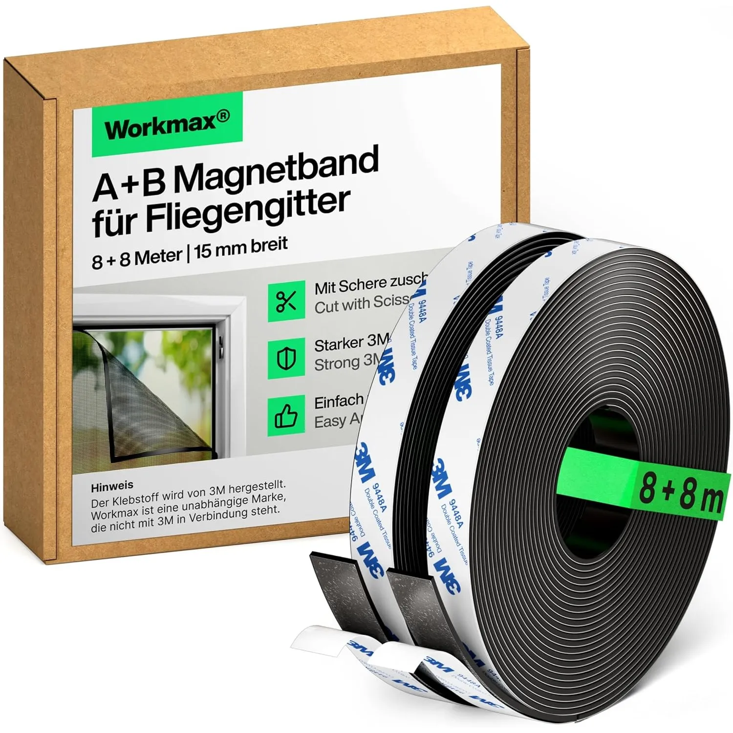 A+B Magnetband für Fliegengitter & Moskitonetze - Selbstklebende Magnetstreifen mit starker gegenseitiger Anziehung - M…