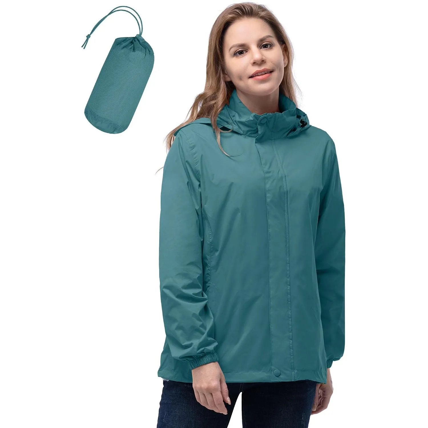 33,000ft Damen Wasserdichte Faltbar Regenjacke mit Kapuze, Leicht Atmungsaktive Windbreaker Jacke, Fahrradjacke für Fra…