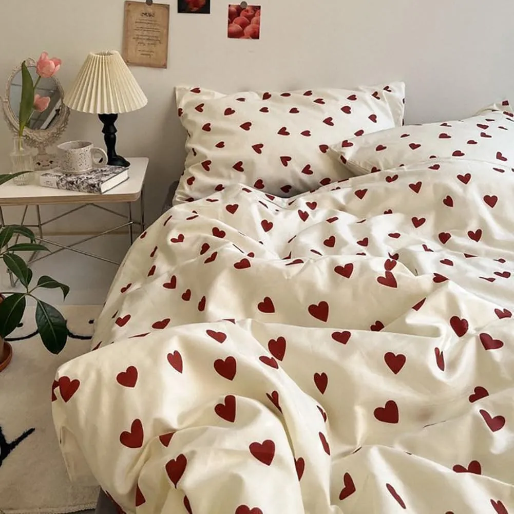 Nayoroom Bettwäsche 135x200 Weiß Rot Herzen Bettbezug Set Kissenbezug 40x80