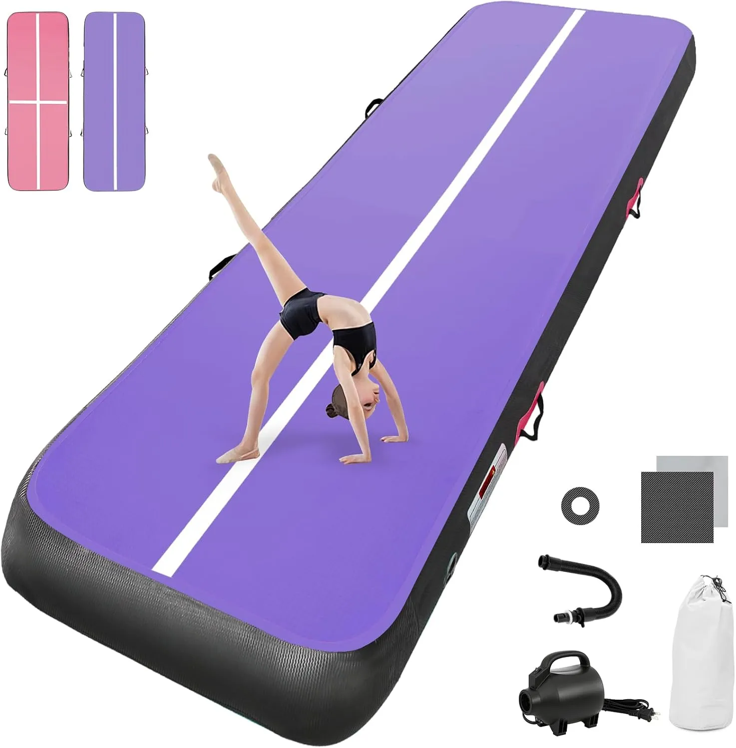 airtrack Inflatable Tumbling Mat with Electric Air Pump, Gym Mat for Gymnastics, Yoga, Camping/Training, 10/20 cm High …