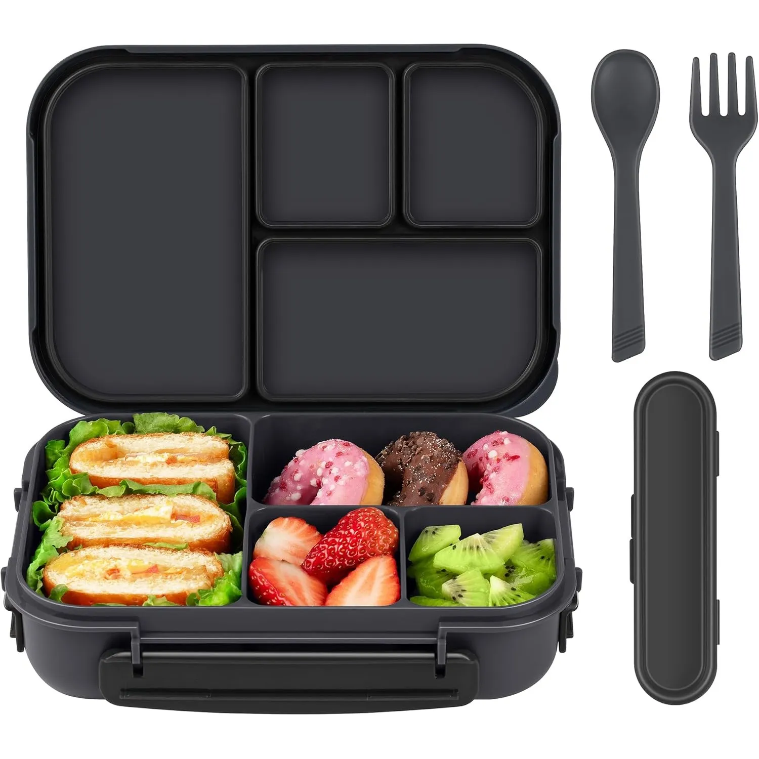 Amathley Brotdose Kinder mit FäChern,Bento Box Kinder,Brotdose Erwachsene,1200ml Lunchbox mit 4 FäChern und Besteck,Mik…
