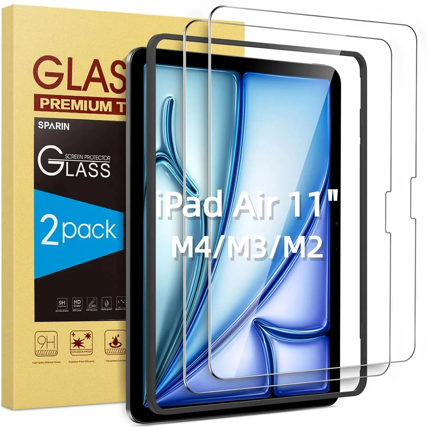 SPARIN 2 Stück Schutzfolie für iPad Air 11 Zoll M4/M3/M2 (2026/2025/2024), mit Rahmen-Installationshilfe,Kratzfest,9H H…