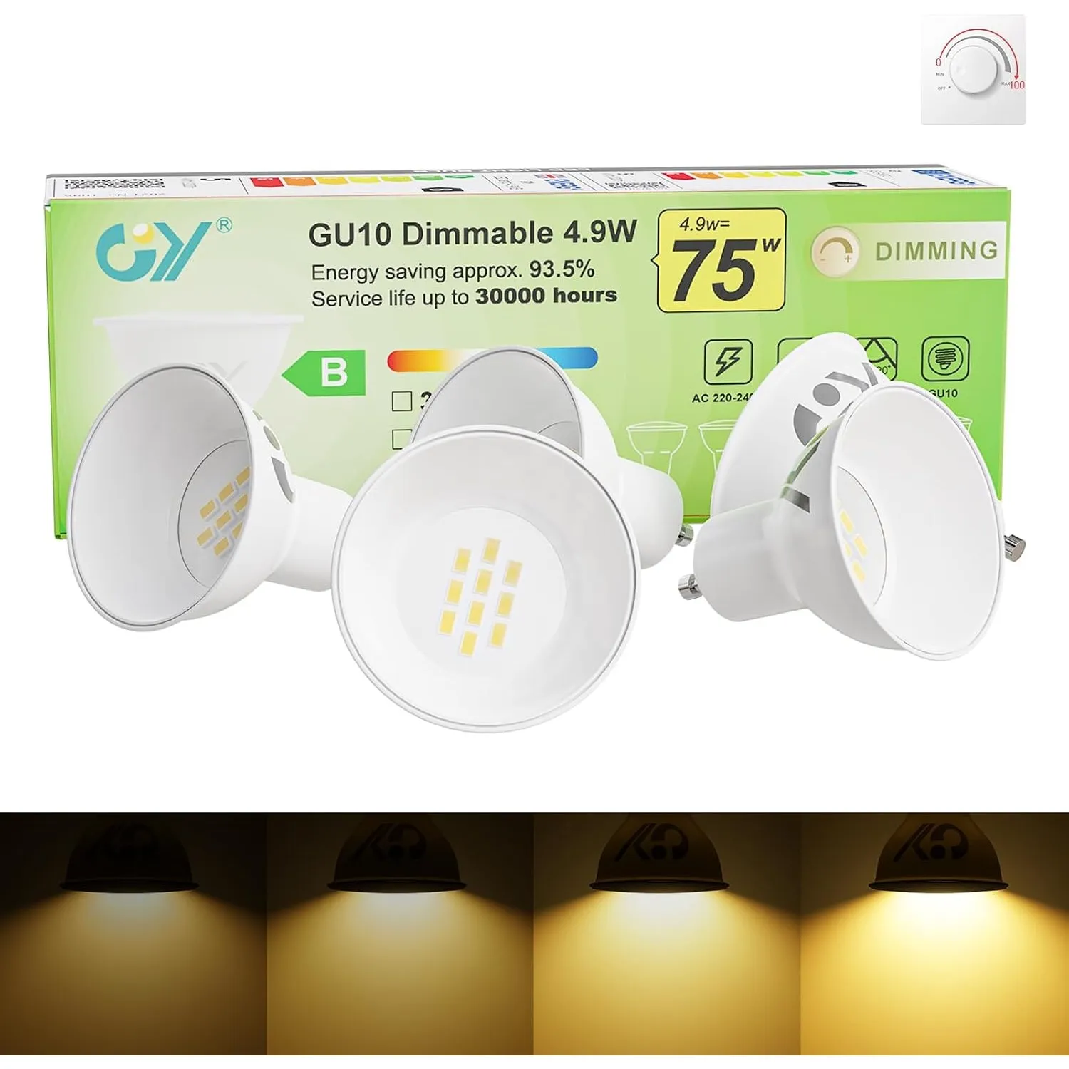 GY GU10 Led Dimmbar Warmweiss Lampe, GU10 4.9W 780 Lumen 3000K Warmweiß Glühbirnen,75W lampe ersetzt,Abstrahlwinkel 120…