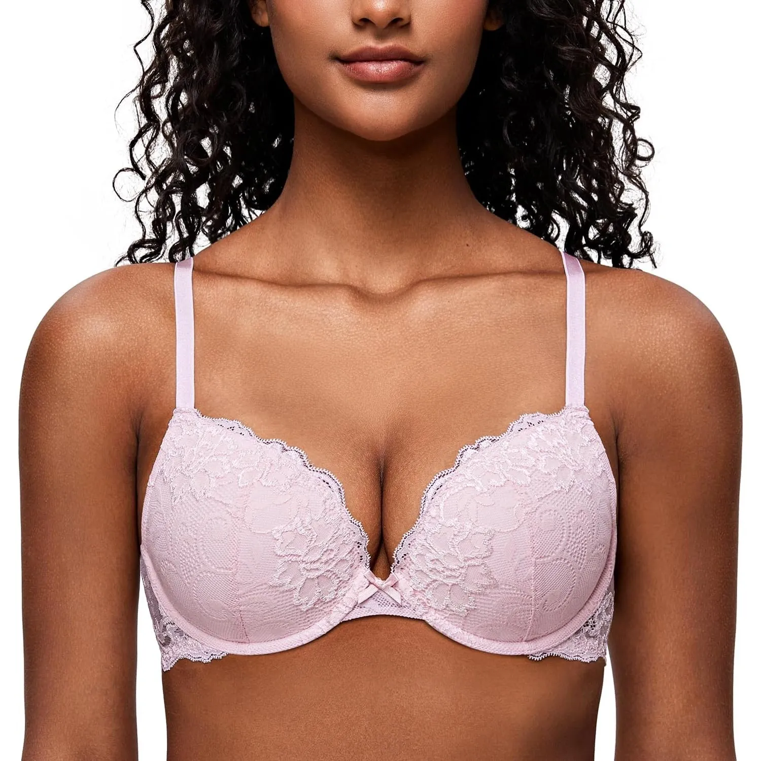 Deyllo Push-Up-BH für Damen, mit Spitze, bequemer gepolsterter Bügel-BH, hebt an, vergrößert um eine Körbchengröße