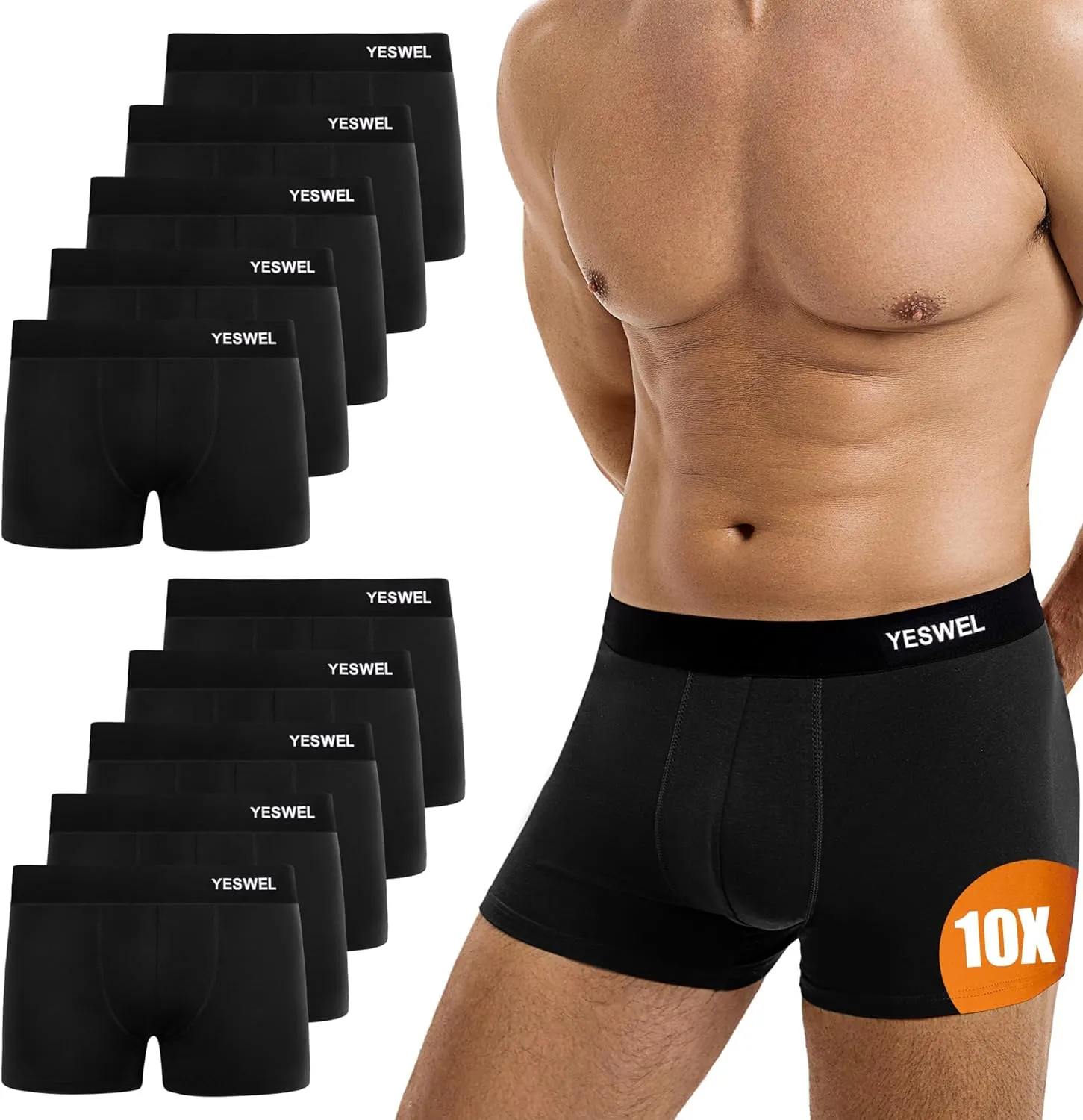 YESWEL Men's Boxer Shorts, Pack of 10, Without Scratchy Label, Breathable Men's Underwear, Cotton Retro Shorts (Size M …