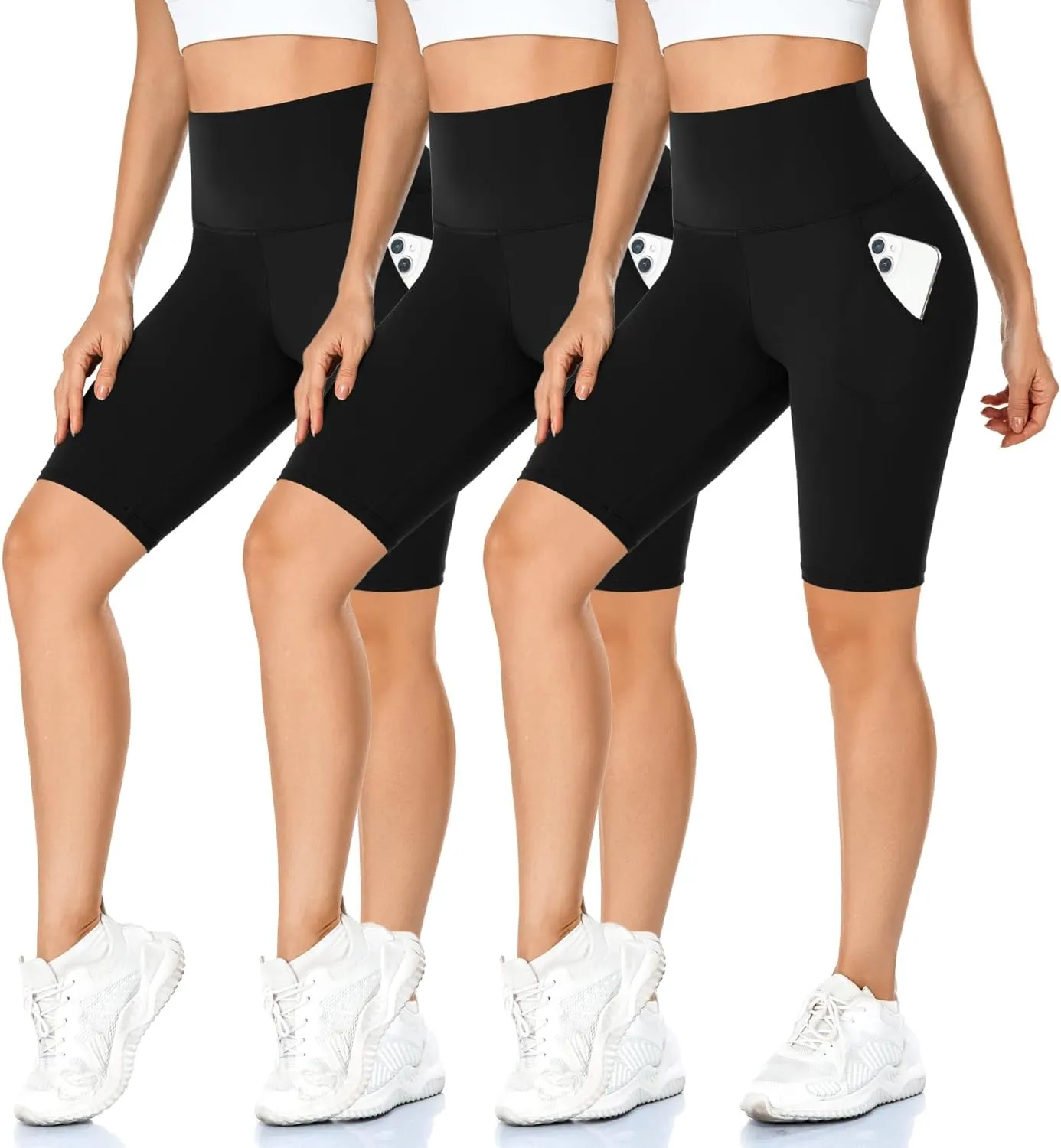 MOREFEEL 3er Pack Radlerhose Damen mit Taschen Kurze Hose Sporthose High Waist Leggings Blickdicht Sportshorts Elastisc…