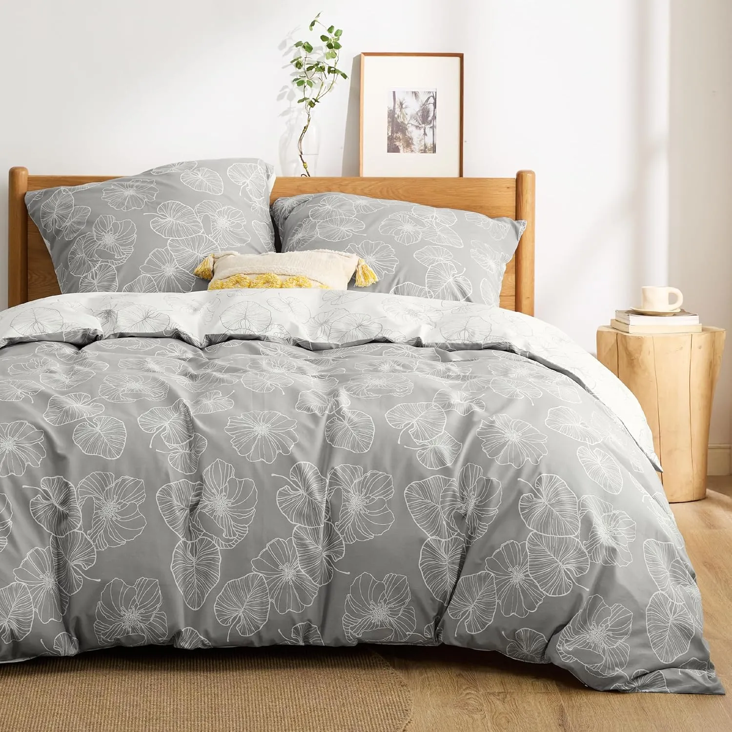BEDSURE Bettwäsche 220x240 Baumwolle Bettbezug - Bettwäsche-Sets 220 x 240 cm 3teilig Grau mit 2 Kissenbezüge 80x80 cm,…