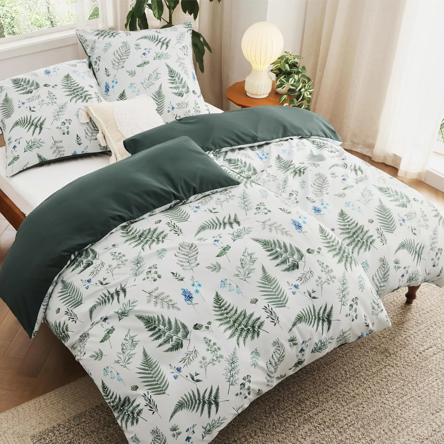 BEDSURE Bettwäsche 135x200 4teilig - Pflanzen Grün, 2x80x80 Kissen
