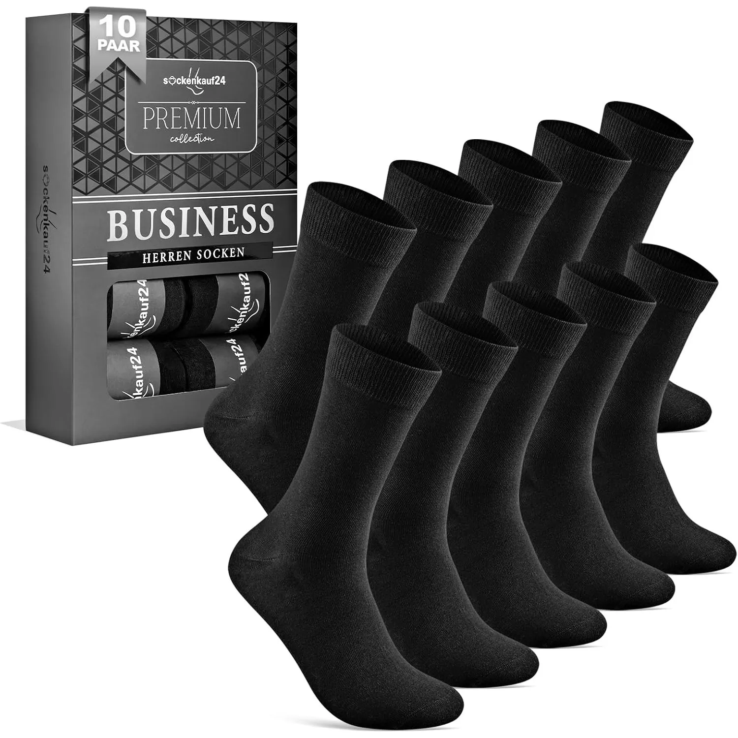 Socken Herren 10 Paar Business Herrensocken aus atmungsaktiver Baumwolle ohne drückende Naht, Anzugsocken Schwarz