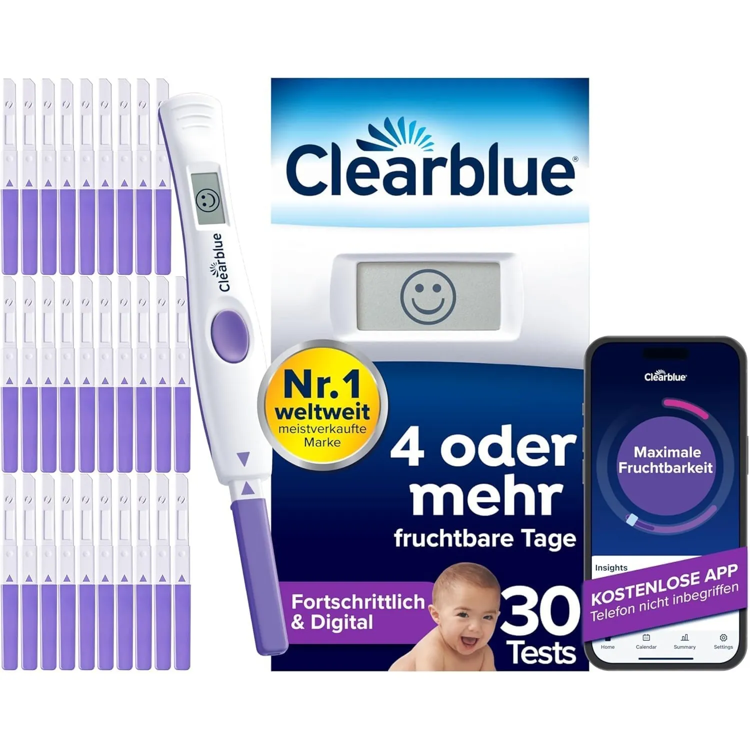 Clearblue Ovulationstest Fortschrittlich & Digital, Doppelte Chancen, schwanger zu werden,1 Testhalterung Digital und 3…