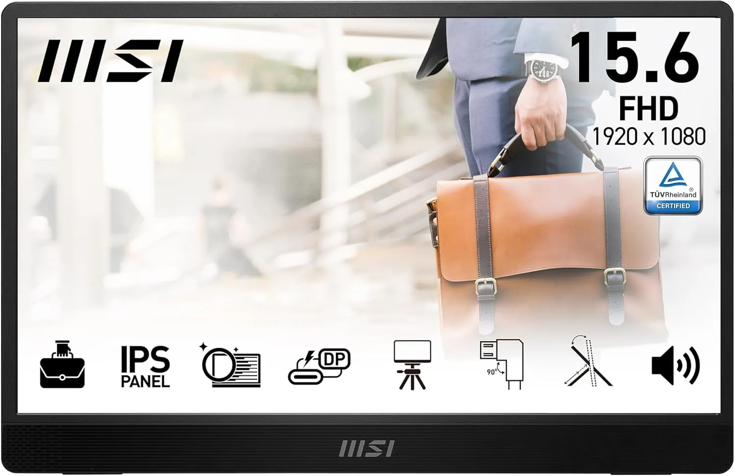 MSI PRO MP161 E2U 15,6 Zoll Full HD Portabler Monitor - 1920x1080 IPS, 60Hz, augenschonend, für PC, Laptop, Mobil, Laut…