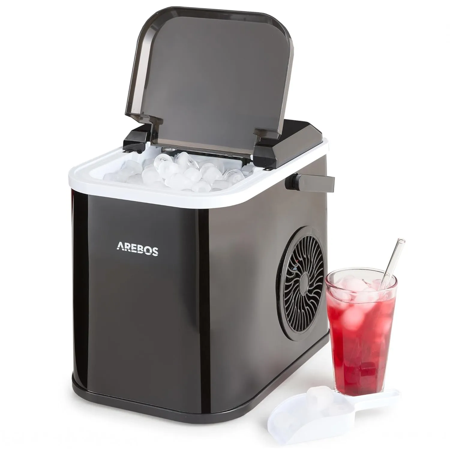 Arebos Eiswürfelmaschine 12 kg/24h | Ice Cube Maker R600a | 8 Eiswürfel in 10 Min | 1,1L Tank | Selbstreinigend & Leise…