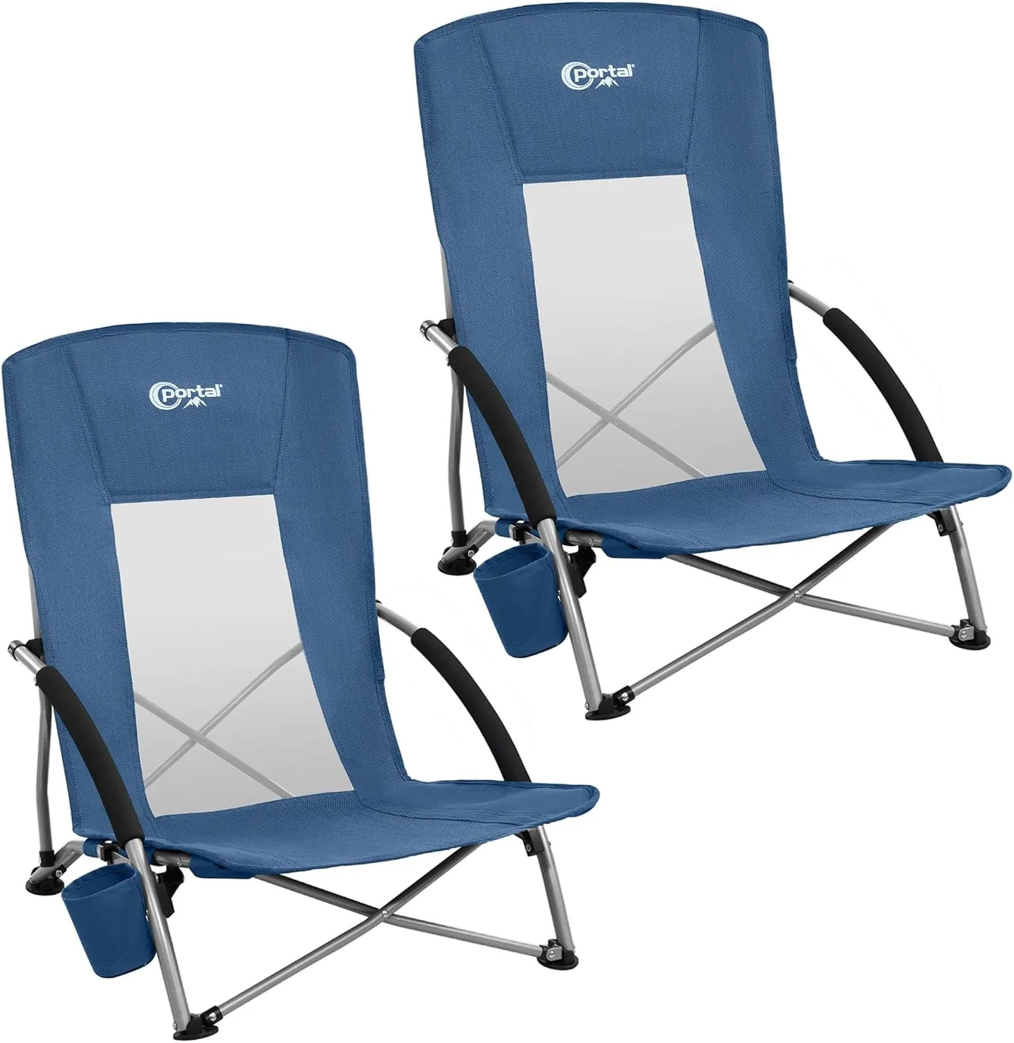 Portal Adult Beach Chairs 2 Pack High Back Low Folding Camping Chair Portable Lightweight with Cup Holder for Travel Co…