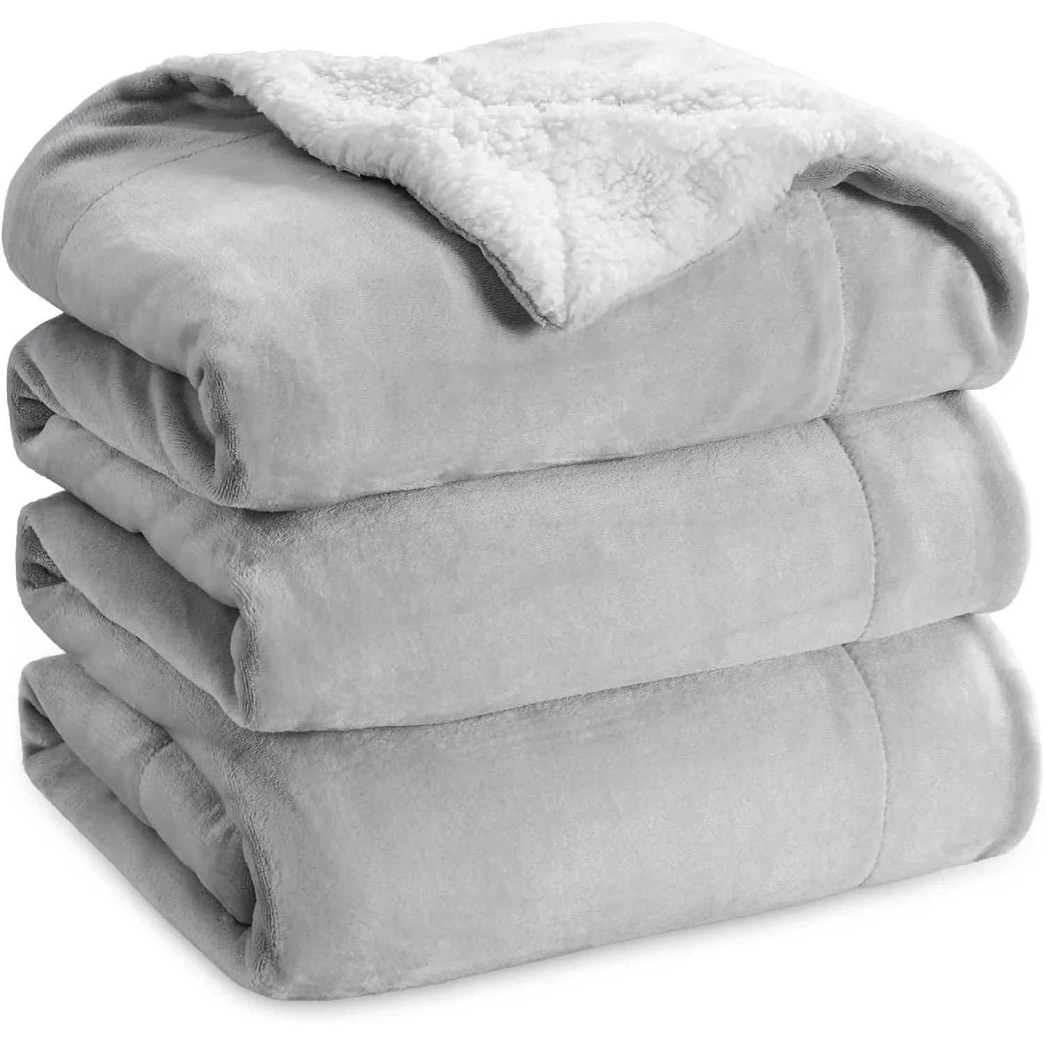 BEDSURE Sherpa Kuscheldecke Flauschig 230x270 - Sofadecke, Hellgrau