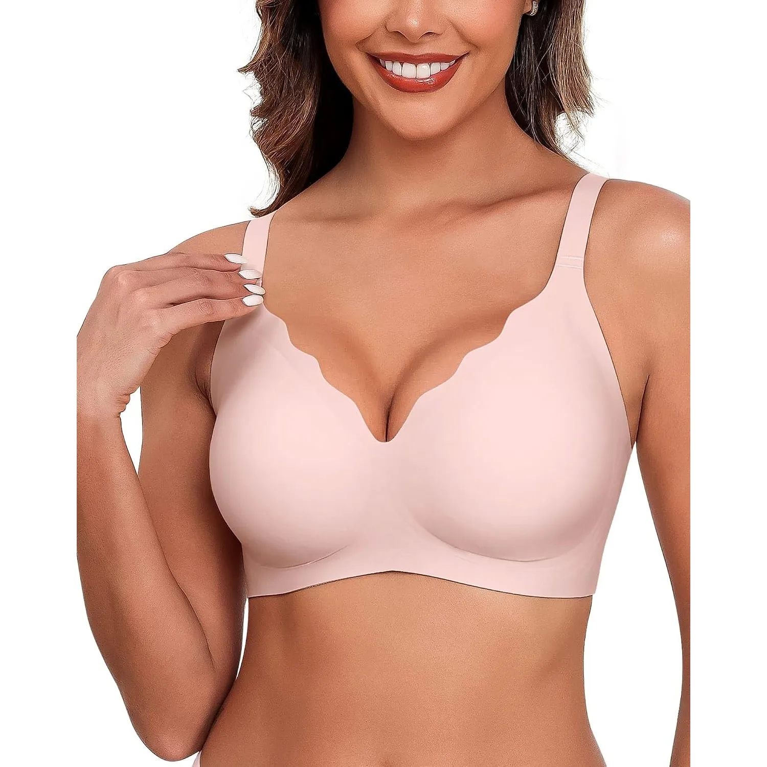 HORISUN Ohne Bügel BH für Damen Nahtloser V-Ausschnitt Vollständiger BHS | mit Unterstützung Komfort T-Shirt-BH, Große …