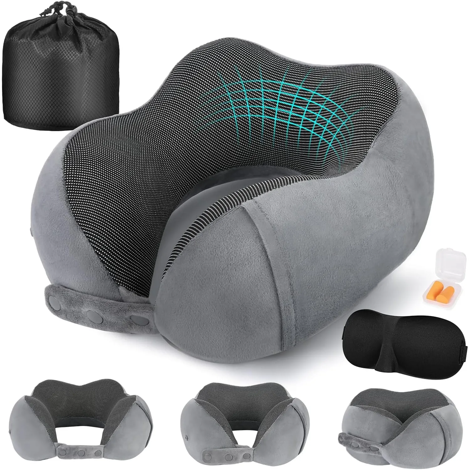 Cirorld Nackenkissen Flugzeug, Nackenhörnchen Erwachsene, Reisekissen Memory Foam, Verstellbares Kompaktes Nackenkissen…