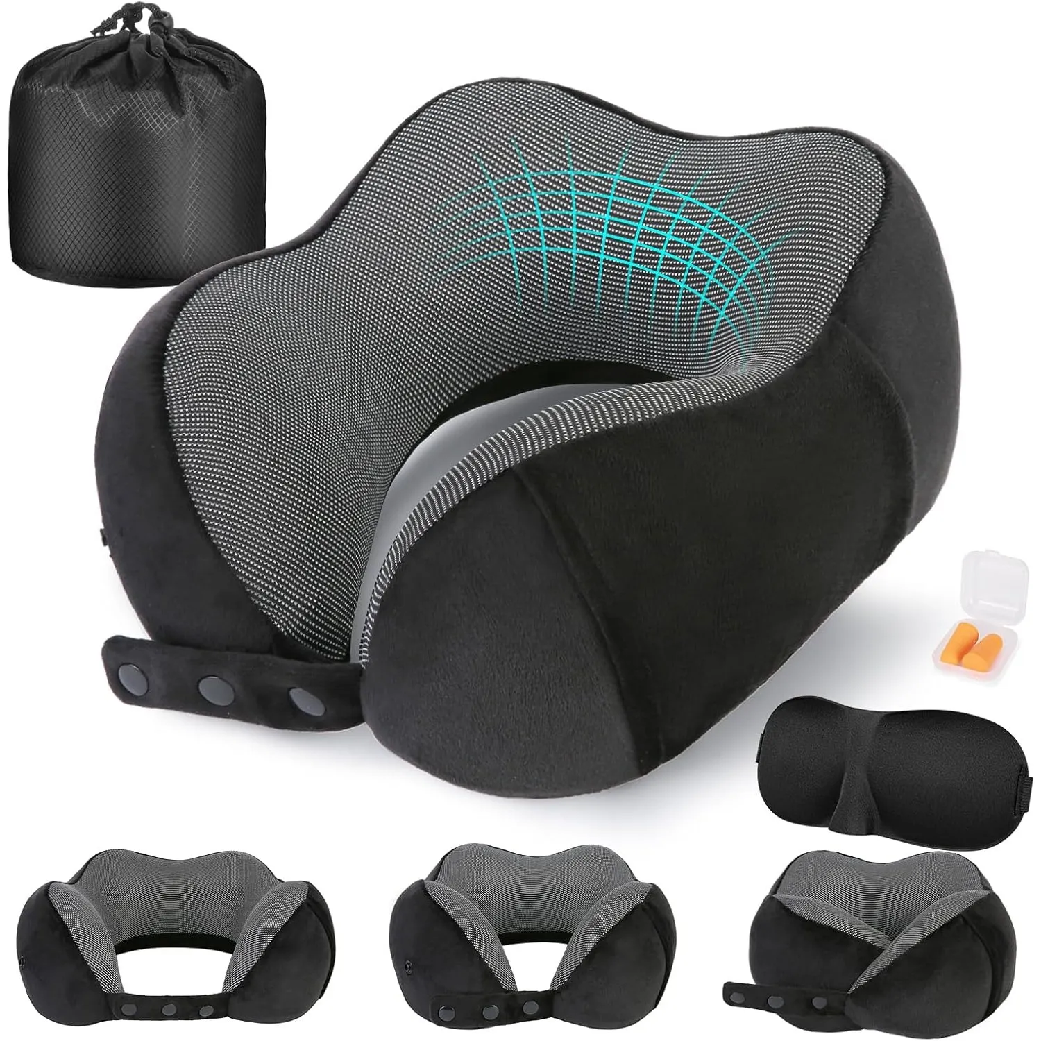 Cirorld Nackenkissen Flugzeug, Nackenhörnchen Erwachsene, Reisekissen Memory Foam, Verstellbares Kompaktes Nackenkissen…
