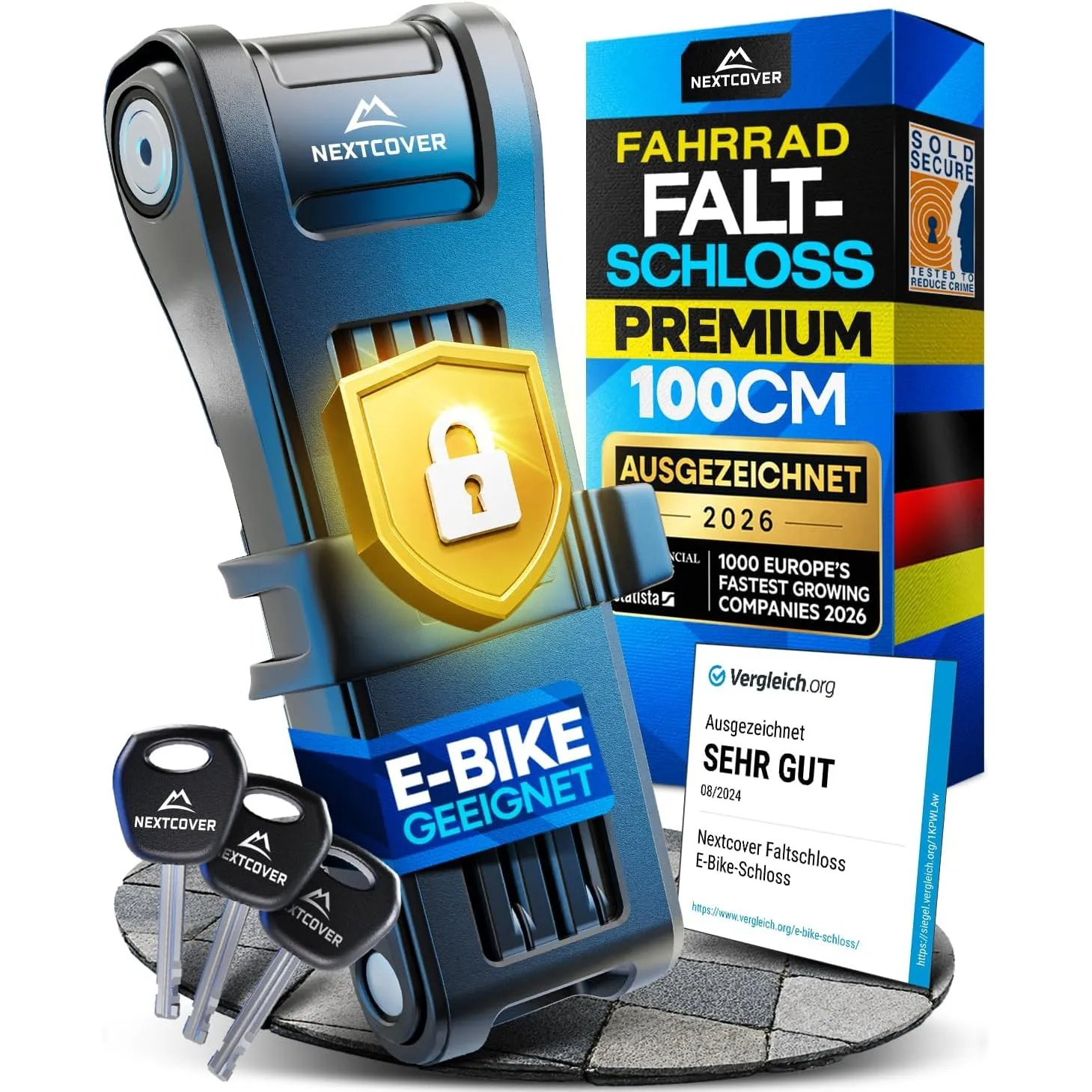 NEXTCOVER® NEU Faltschloss Fahrrad FoldPro 100cm - Das Original - mit SteelSecure-Technologie 3.0 I Robustes Fahrradsch…