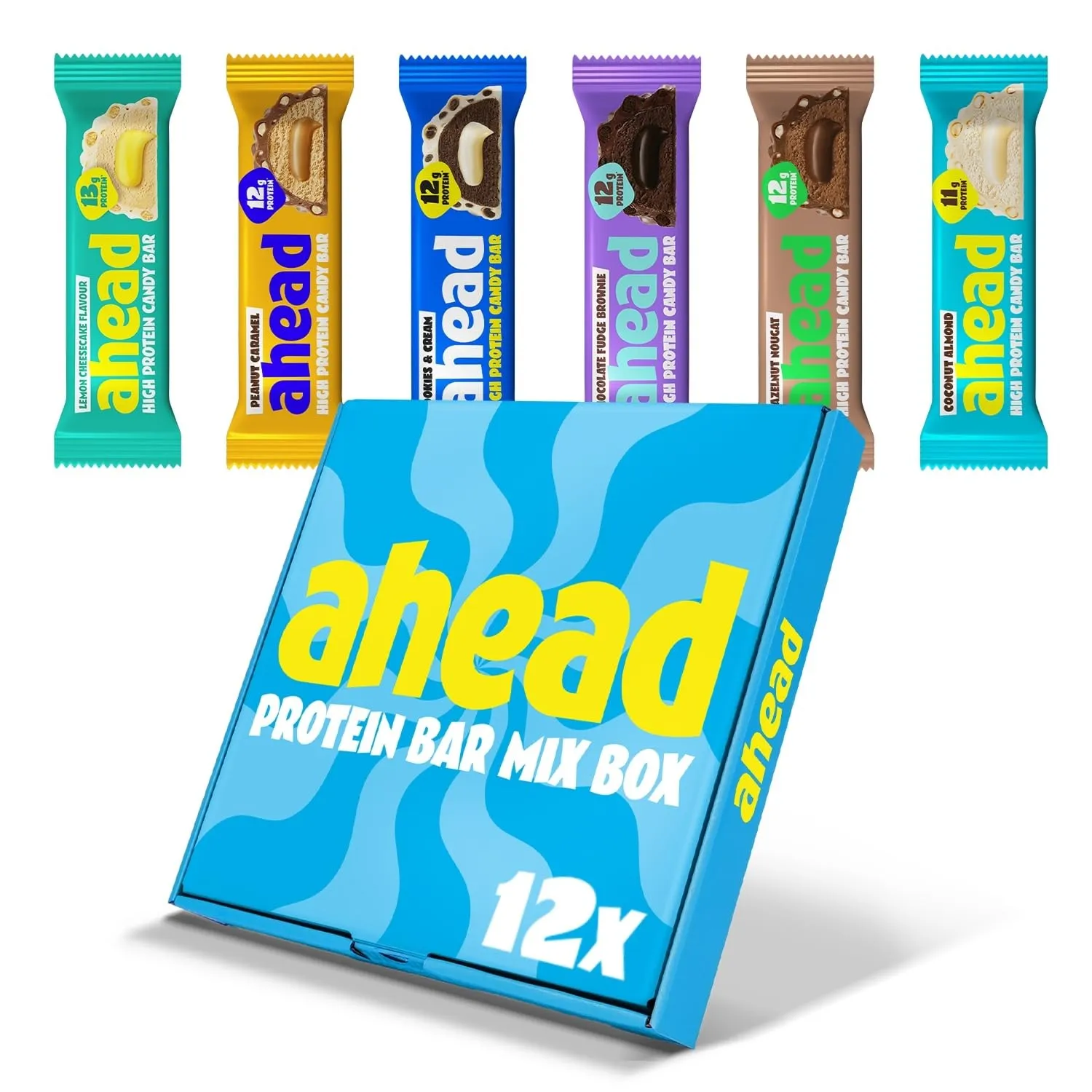 ahead Protein Riegel | Mix Box | 12 x 45g Extra softer Protein Riegel mit cremigem Kern | Low Carb Eiweißriegel ohne Zu…