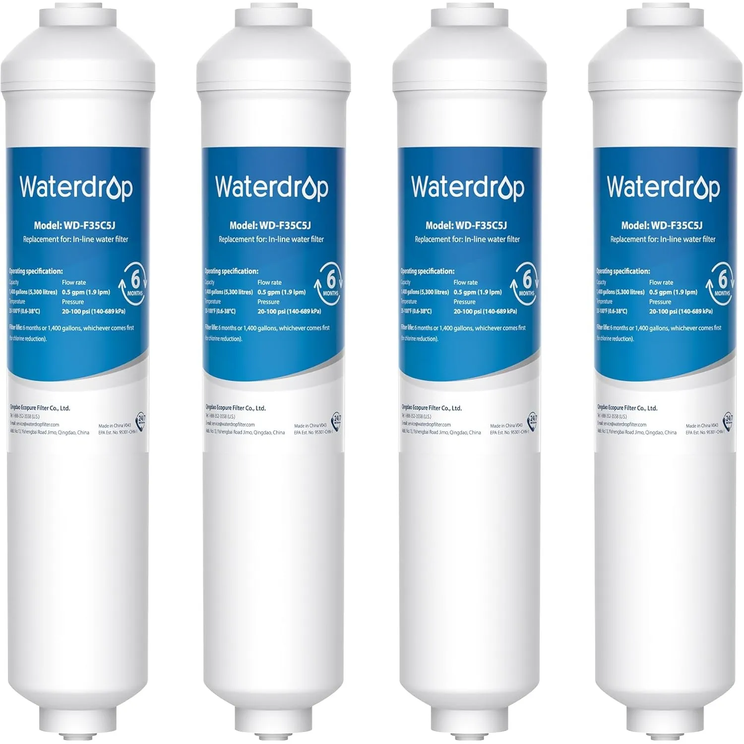 Waterdrop Kühlschrank Wasserfilter Ersatz für Samsung® DA29-10105J, 4 Stück | Ersatz für HAFEX/EXP, DA2010CB, DA99-0213…