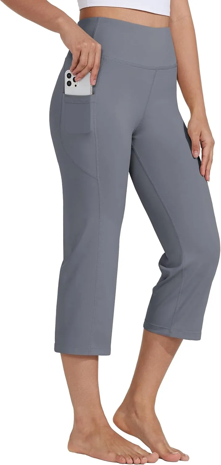 WILLIT Capri Trousers Women's Yoga Trousers Sports Trousers Capri Leggings High Waist Trousers Crop Straight Leg Summer…