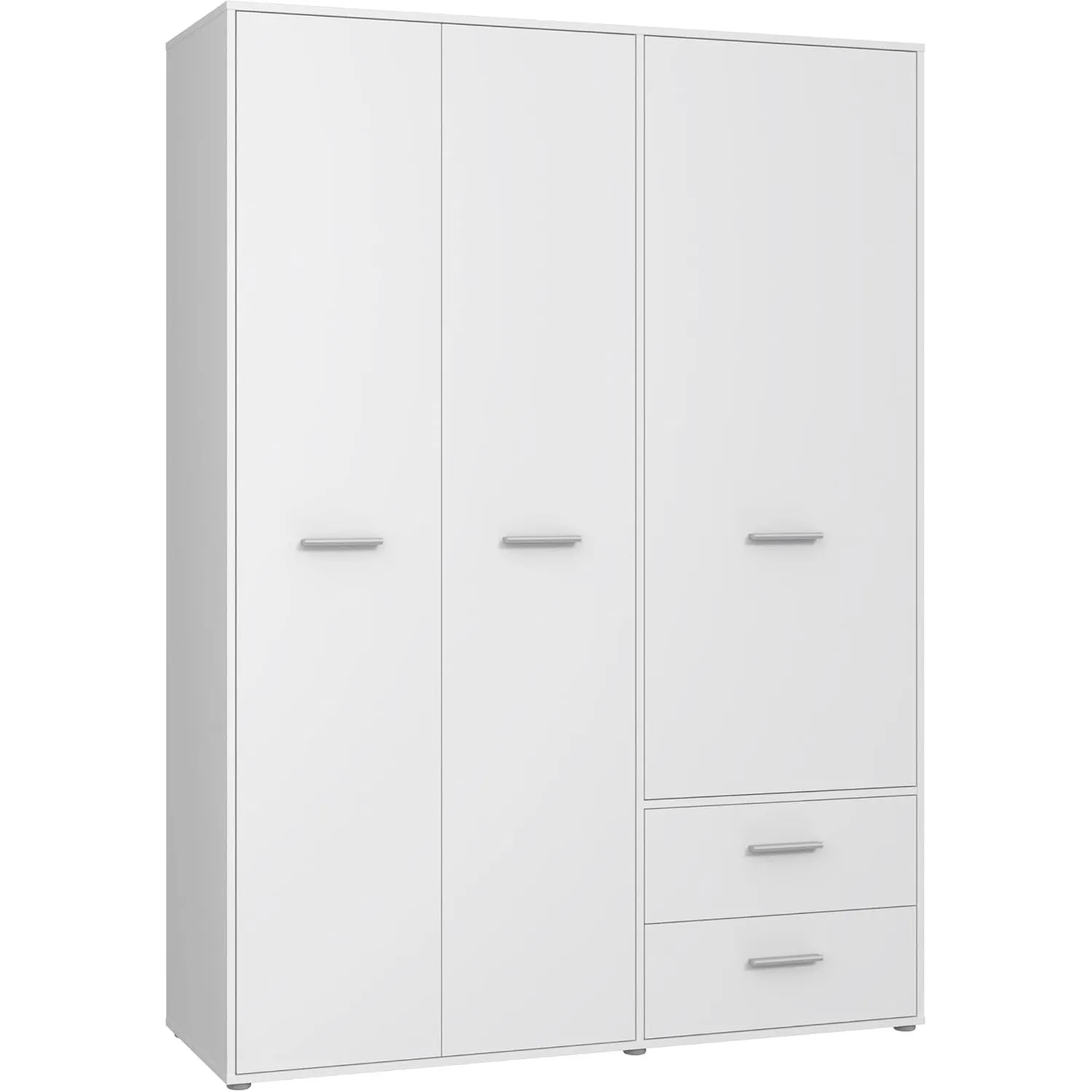 FORTE Jupiter Schrank 140 150, weißer Kleiderschrank, Drehtürenschrank, 3-türig, mit 2 Schubladen und Einlegeböden, Wei…