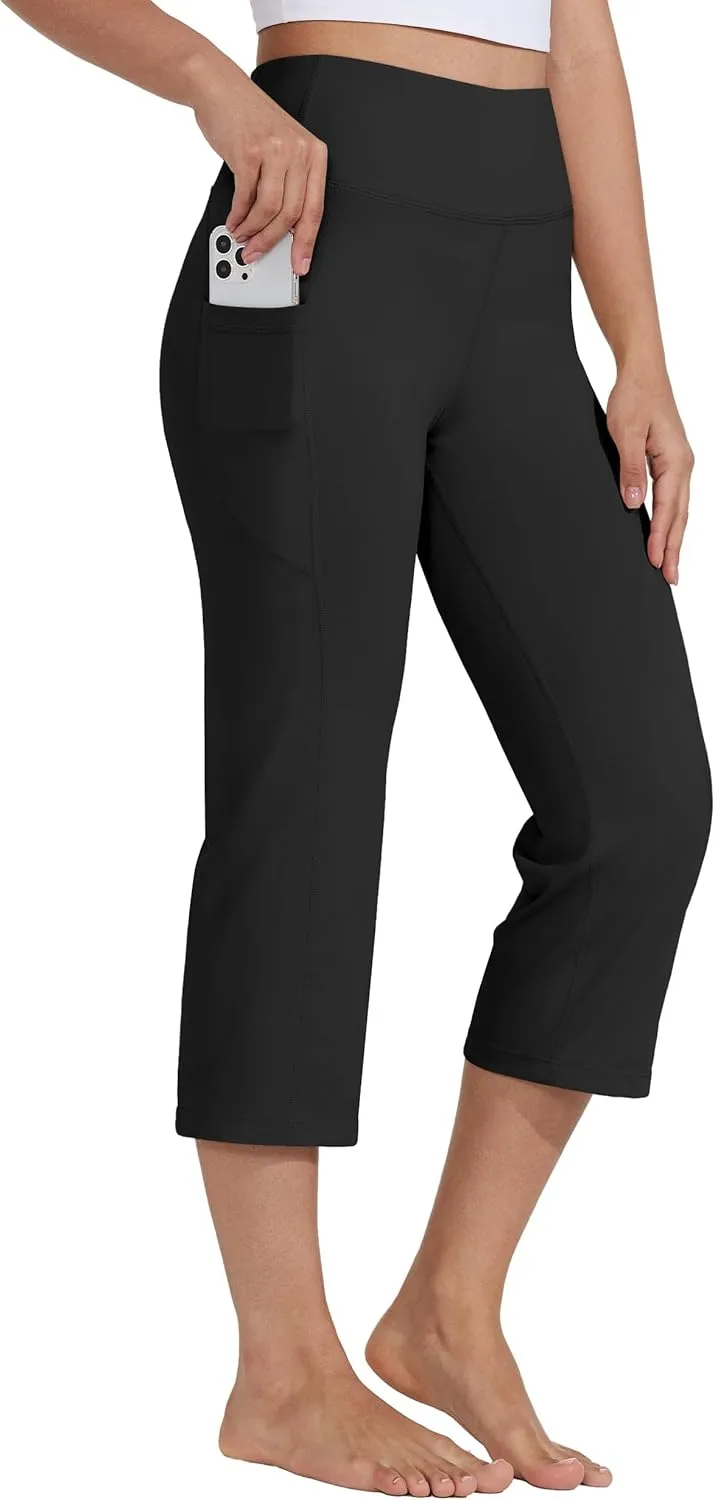 WILLIT Capri Trousers Women's Yoga Trousers Sports Trousers Capri Leggings High Waist Trousers Crop Straight Leg Summer…