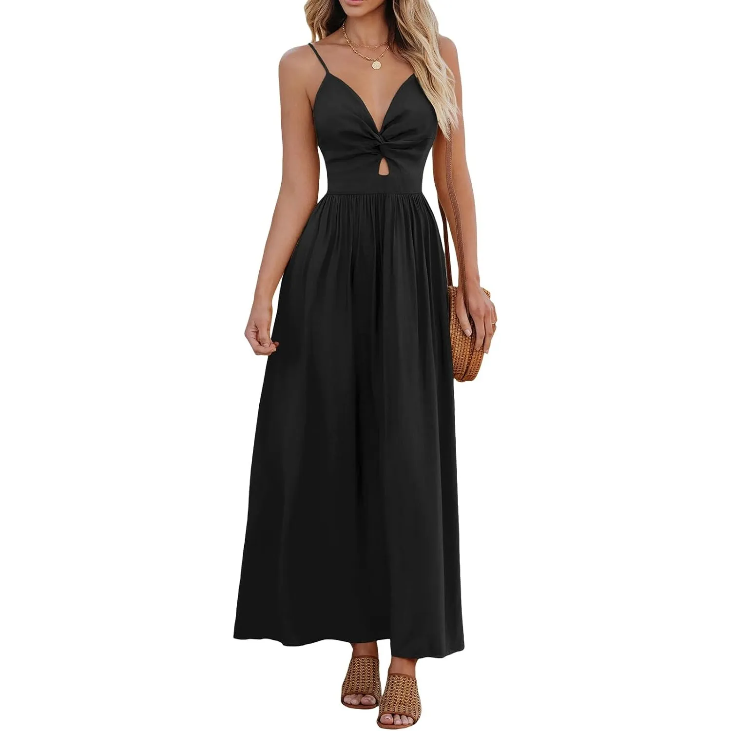 CUPSHE Damen Sommerkleid Boho V Ausschnitt Ärmellos Twist Front Strandkleid | Der offene Rücken mit Bindeschleife verle…