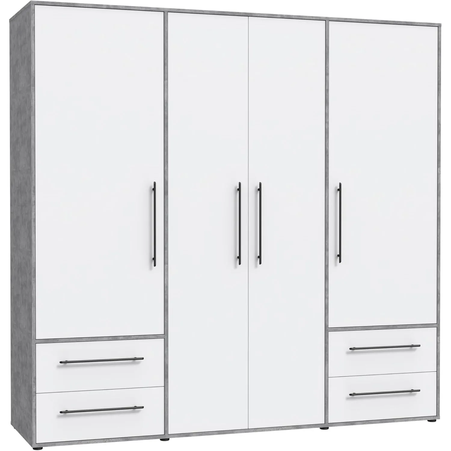 FORTE Jupiter Schrank 200 210, Kleiderschrank, Drehtürenschrank, 4-türig, mit 4 Schubladen und Einlegeböden, Betonoptik…