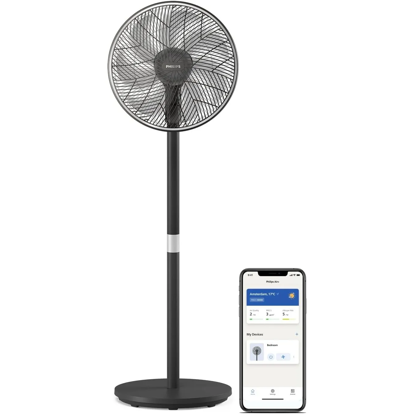 PHILIPS Smart Standventilator Serie 3000, SilentWings-Technologie, 19 dB, 2-in-1 Tisch- & Standventilator, App-Steuerun…