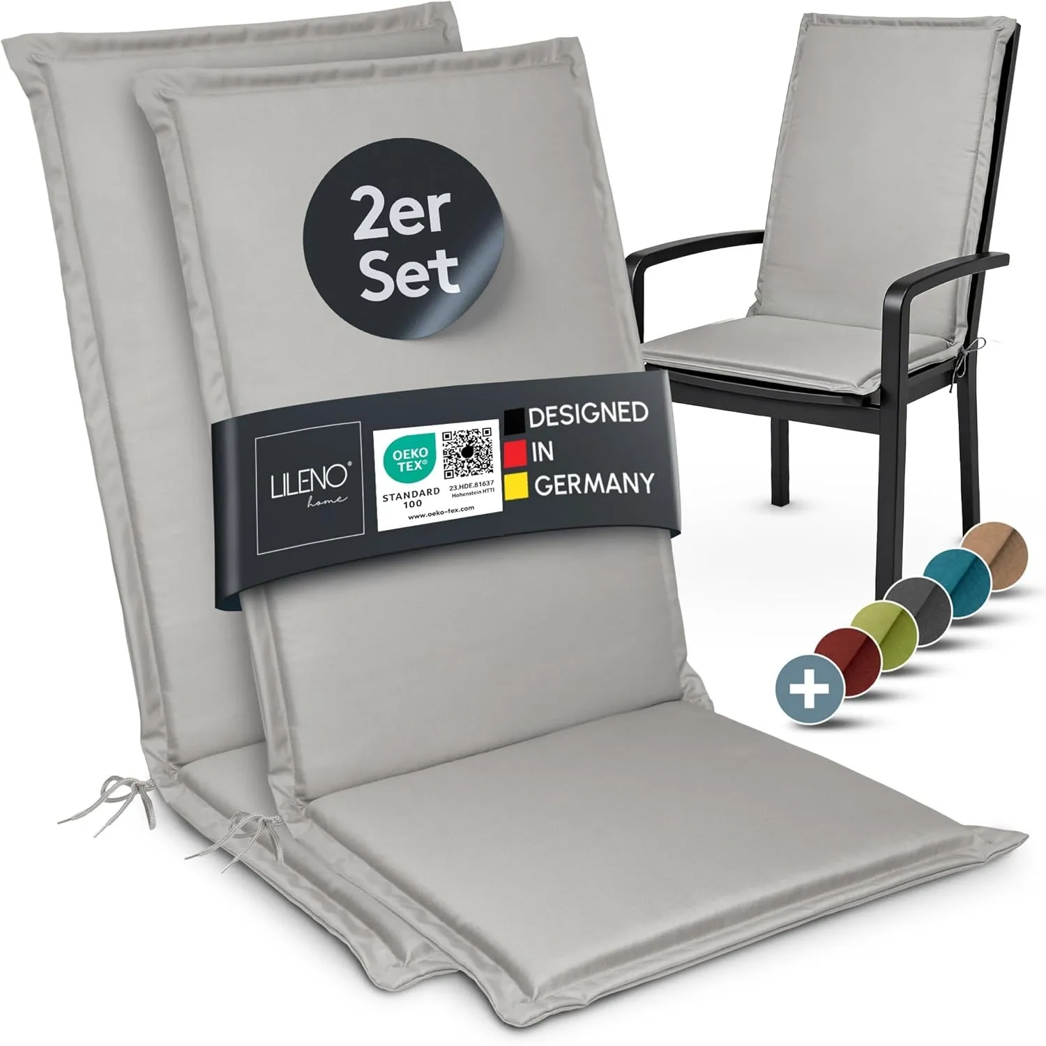 LILENO HOME Gartenstuhl Auflagen [2er Set - Hochlehner] in Grau - Bequeme
