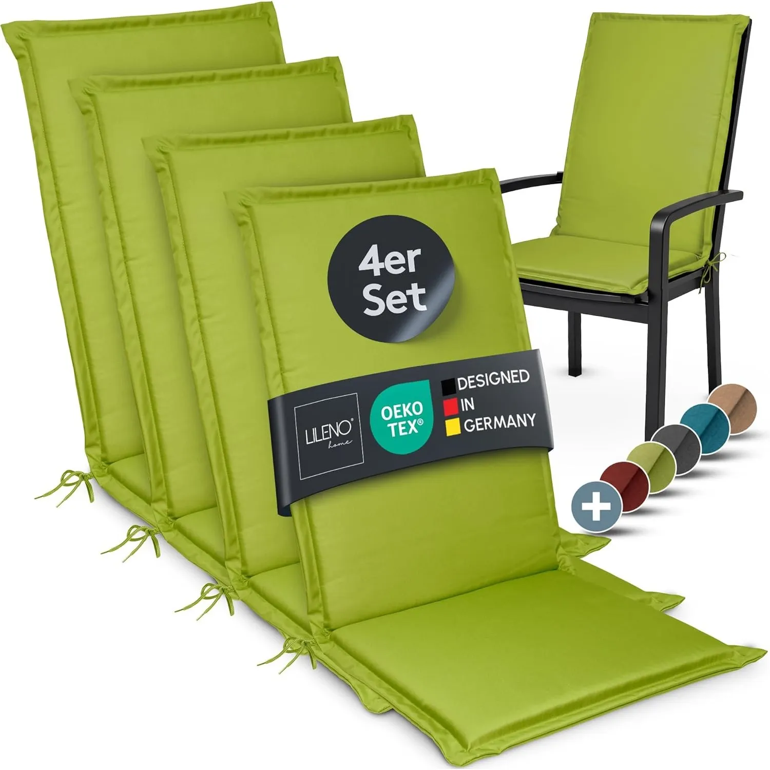 LILENO HOME Gartenstuhl Auflagen [4er Set - Hochlehner] in Apfelgrün - Bequeme Liegen als Sitzauflagen für Gartenmöbel …