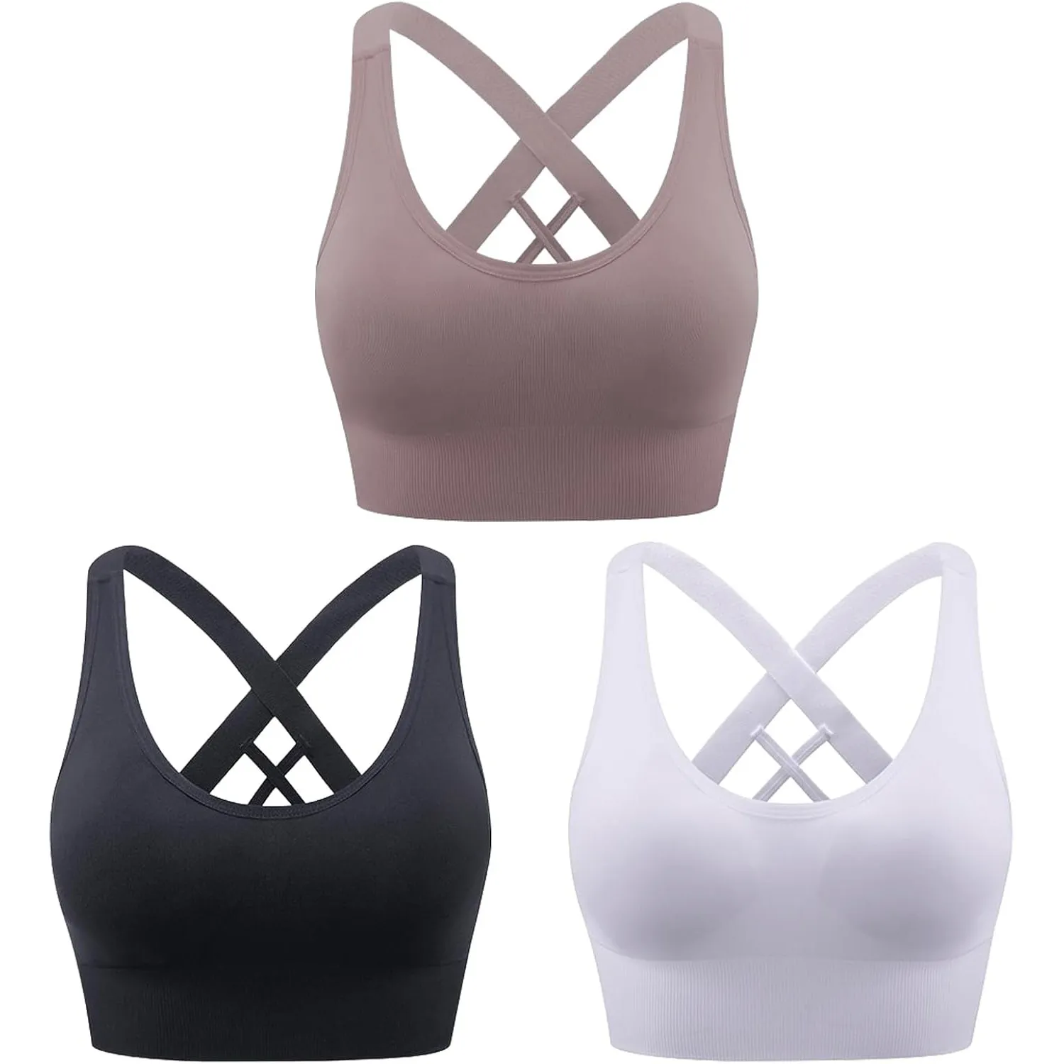 Damen Sport BH Starker Halt, Push-up Yoga BHS, ohne Bügel Sport Bra | Nahtloser Sport-Büstenhalter, Crossback Design, A…