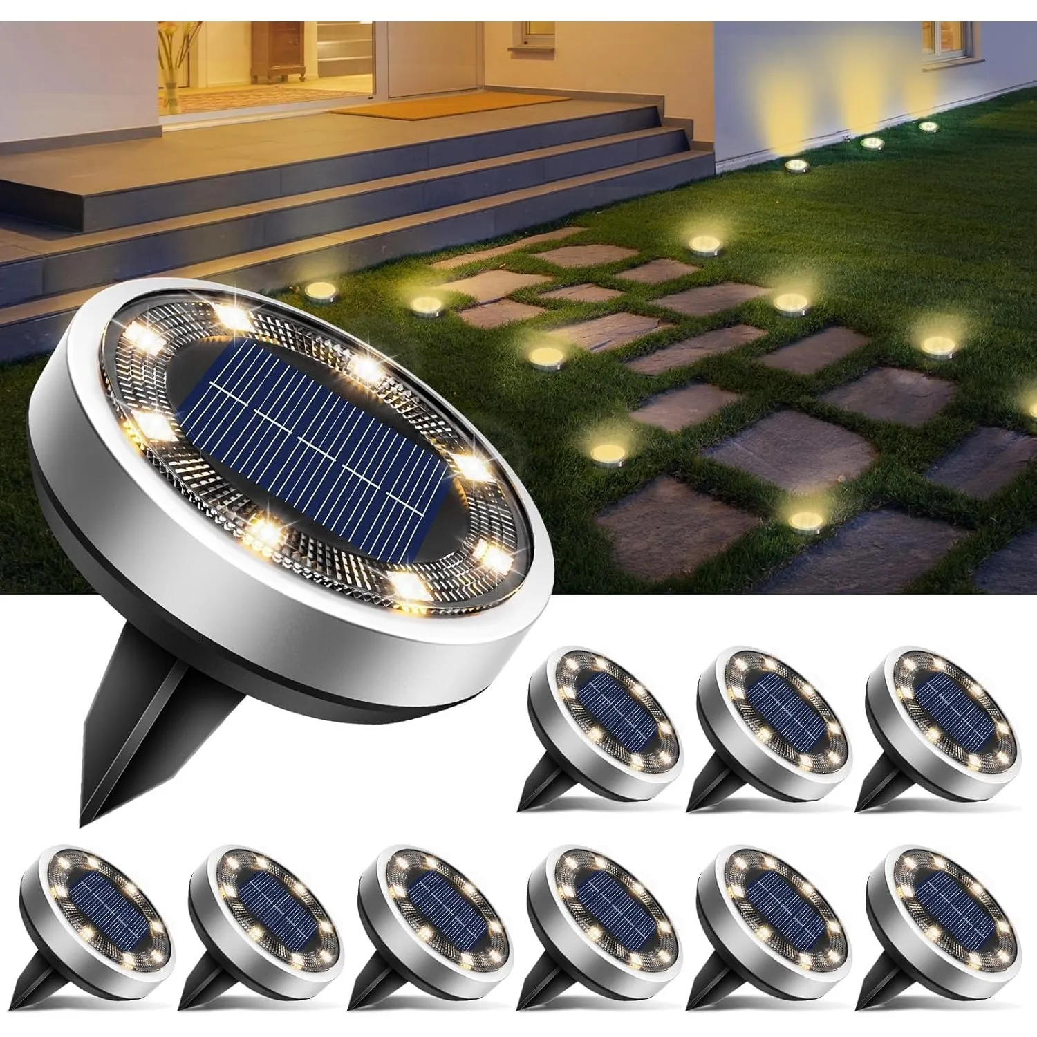 btfarm 10 Stück Solarlampen für Außen, 8 LED Solar Bodenleuchten Aussen