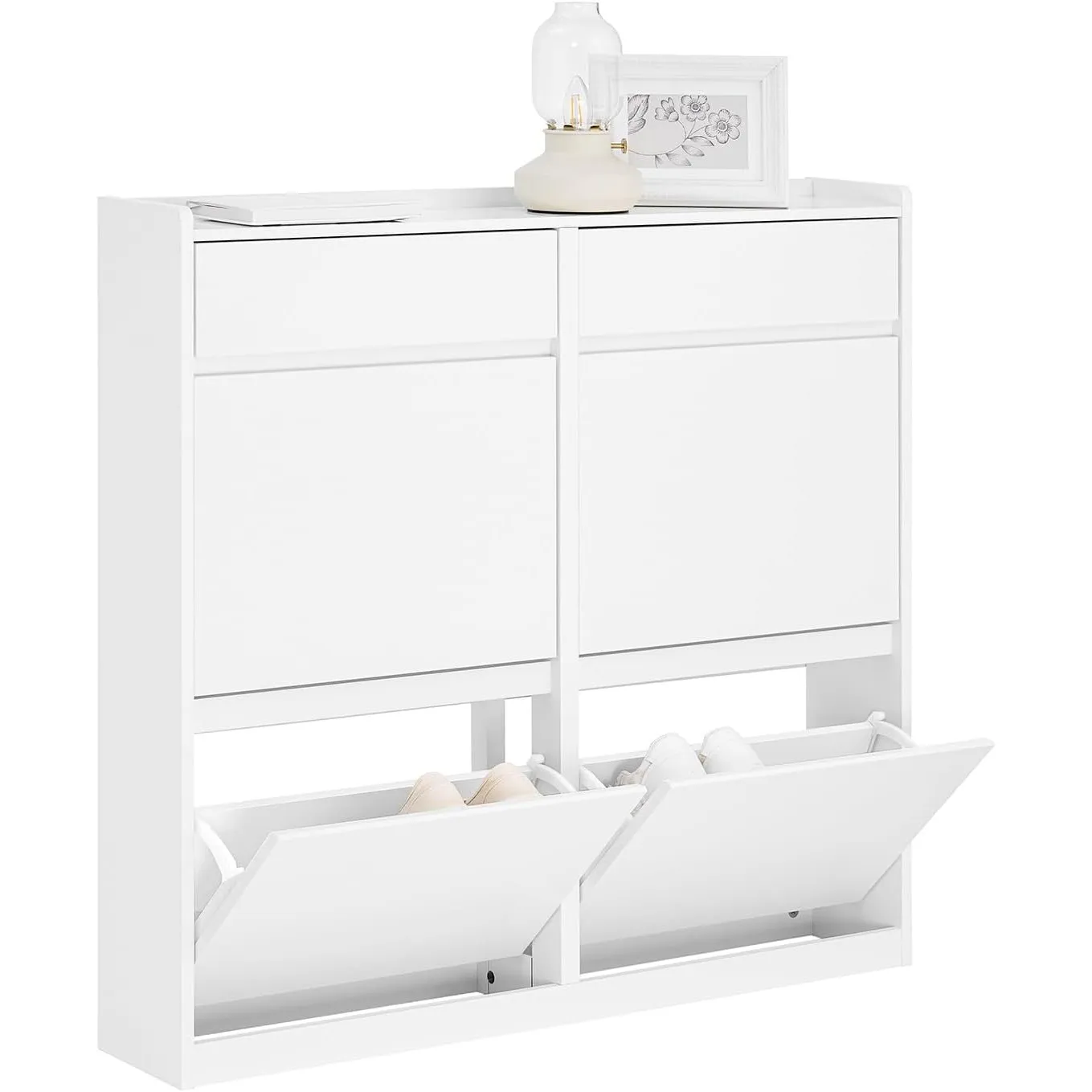 SoBuy Schuhschrank schmal mit 4 Klappen 98x95x19cm für Flur