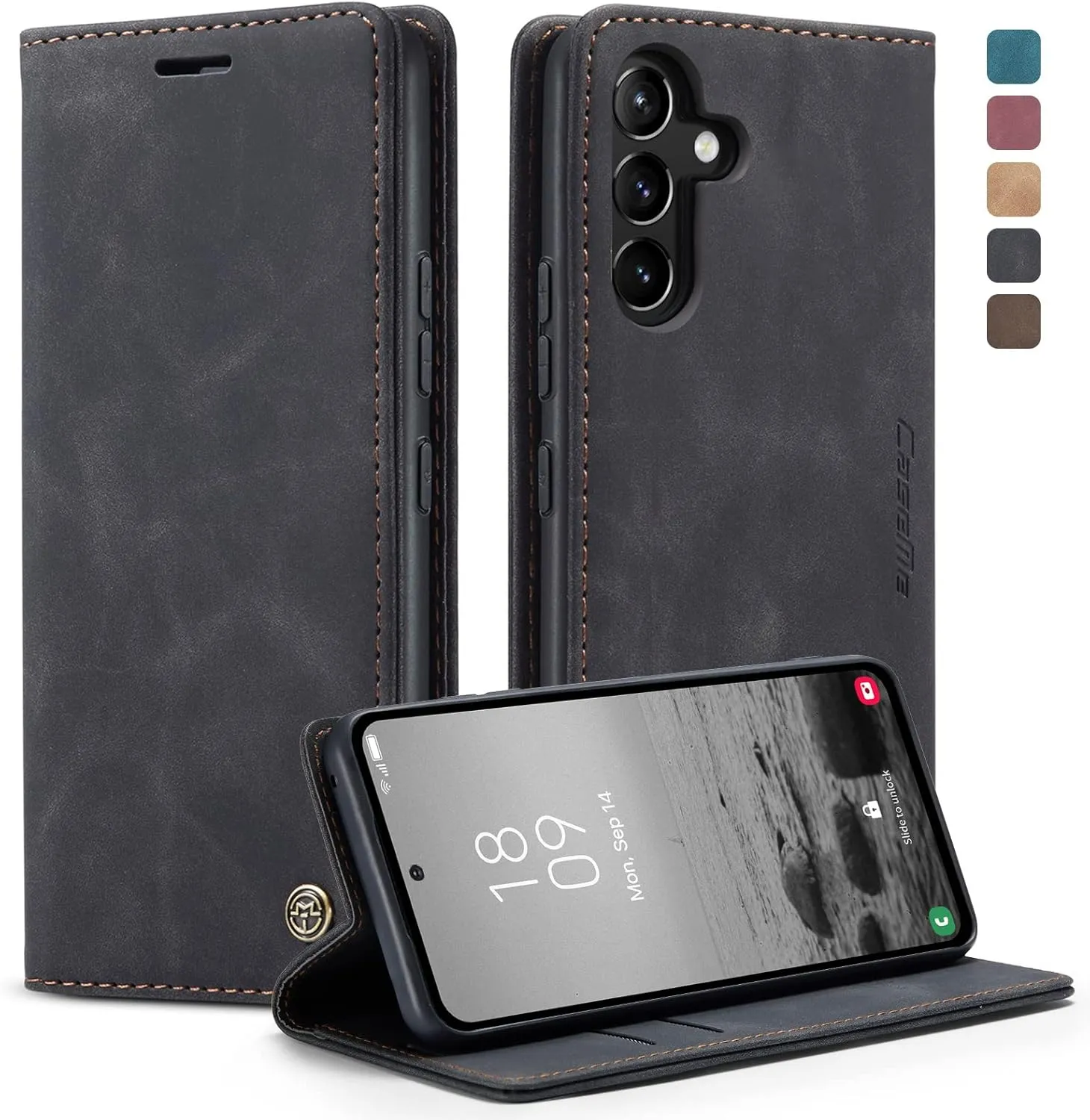 Handyhülle für Samsung Galaxy A54 5G Hülle, Premium Lederhülle Weiches Vintage-Nubukleder Faltbare Ständer Klapphülle K…