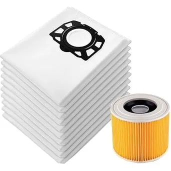Awinker 12 Staubsaugerbeutel und 1 Filter für Kärcher KFI 357, WD2, WD 2 Plus, WD 3, KWD 1-3, SE 4001, SE 4002 Staubsau…