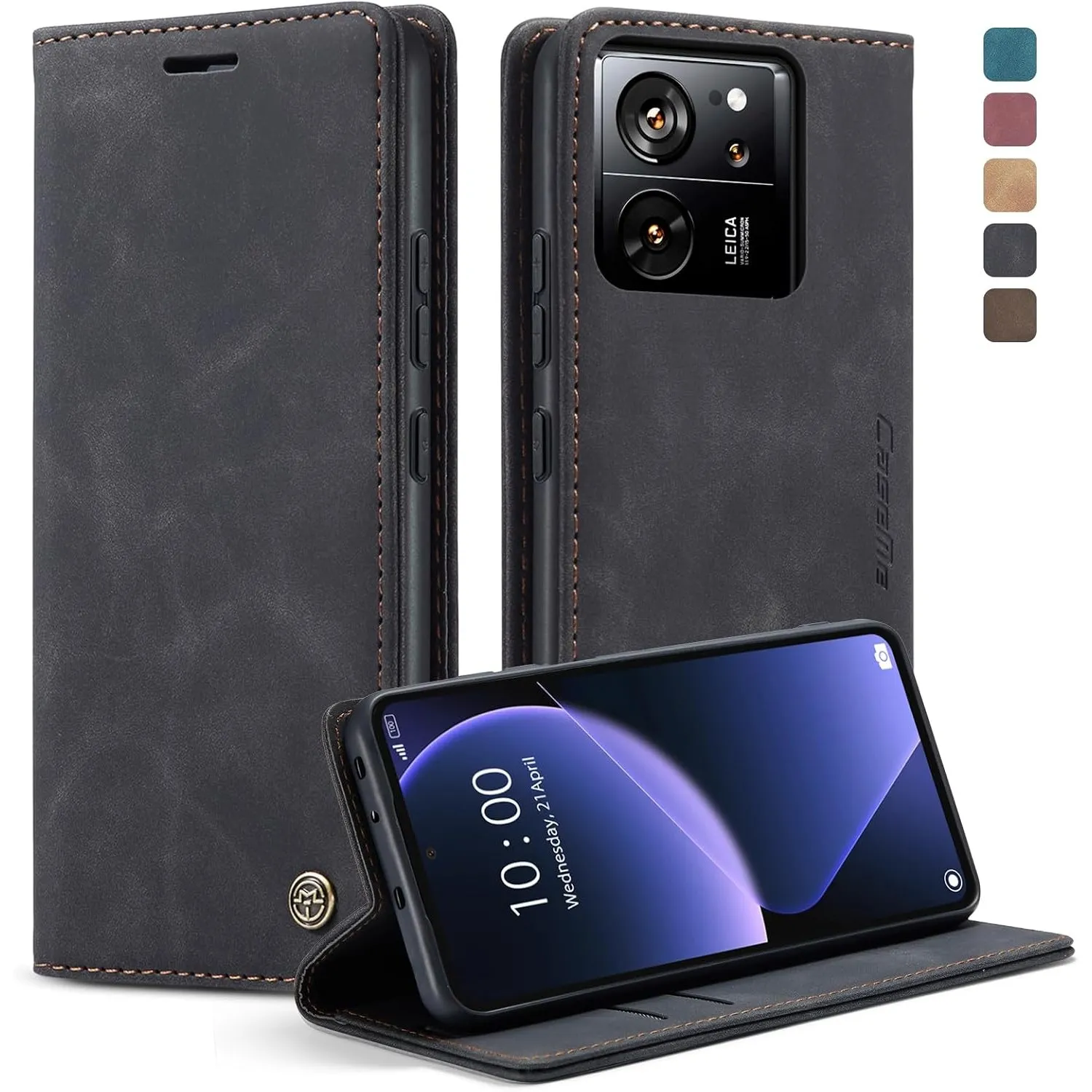 Handyhülle für Xiaomi 13T/13T Pro Hülle, Premium Lederhülle Weiches Vintage-Nubukleder Faltbare Ständer Klapphülle Kart…
