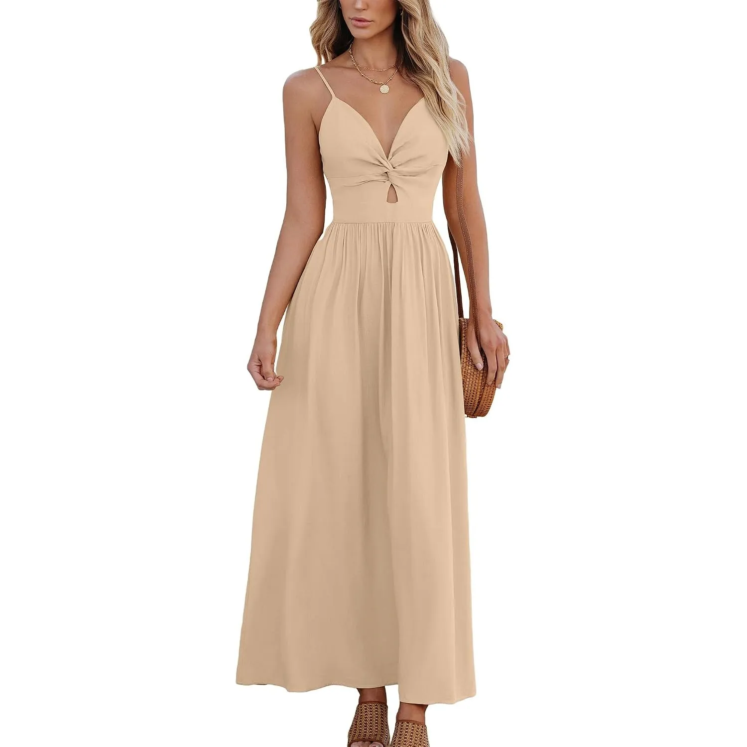 CUPSHE Damen Sommerkleid Boho V Ausschnitt Ärmellos Twist Front Strandkleid | Der offene Rücken mit Bindeschleife verle…