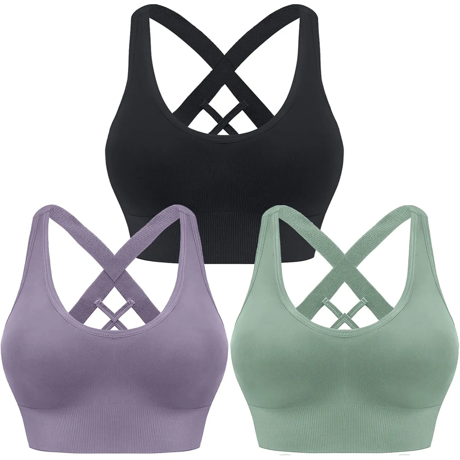 HANERDUN Damen Sport BH Starker Halt Sport-BH Crossback Push up Sports Bra Nahtlose Ohne Buegel mit Abnehmbaren Gepolst…