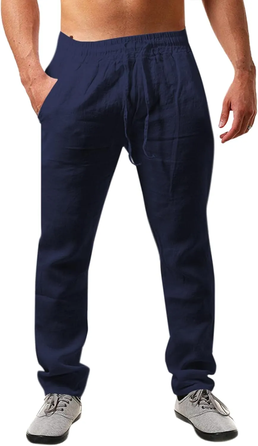 Runcati Herren Leinenhose Einfarbiges Lang Leicht Sommerhose Loose Fit Freizeithose mit Kordelzug für Urlaub Strand All…