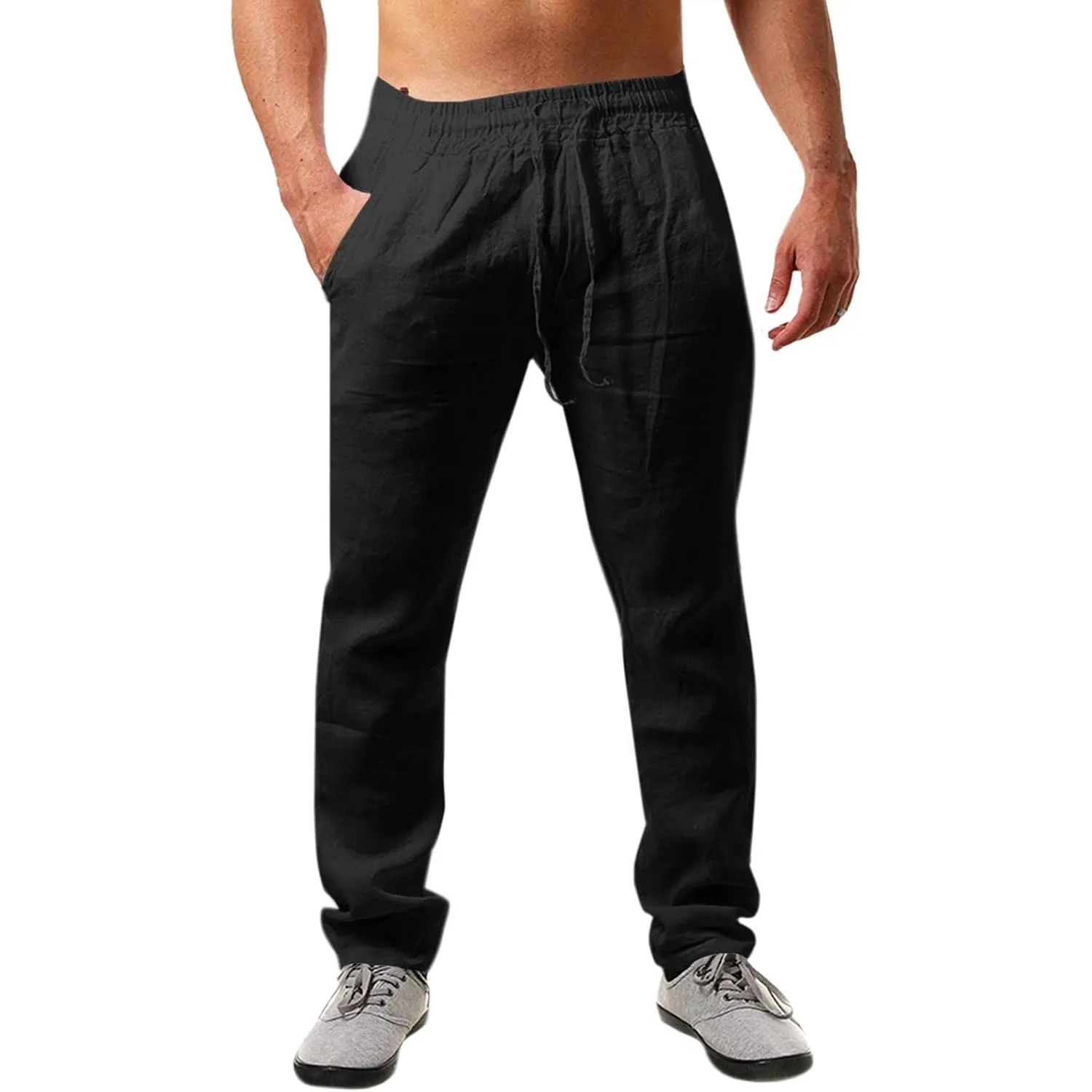 Runcati Herren Leinenhose Lang Sommerhose mit Kordelzug