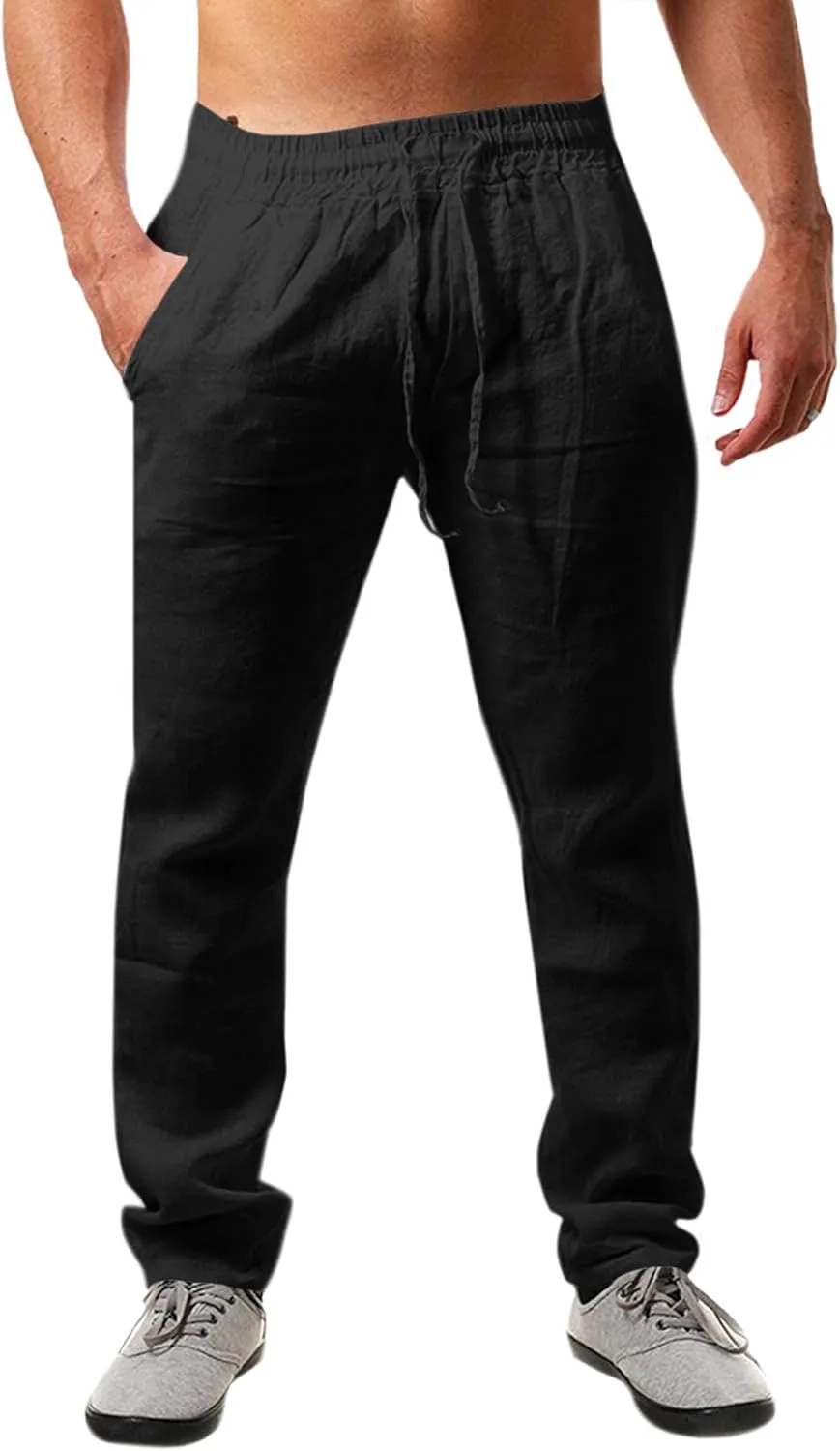 Runcati Herren Leinenhose Einfarbiges Lang Leicht Sommerhose Loose Fit Freizeithose mit Kordelzug für Urlaub Strand All…