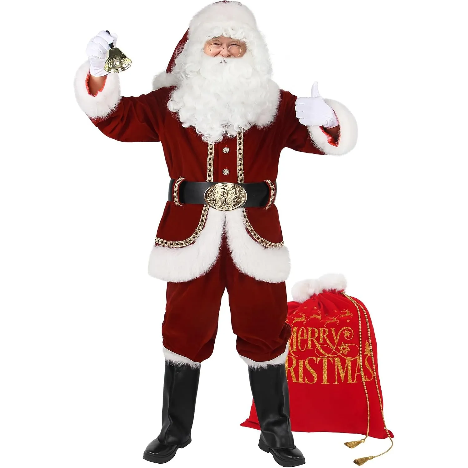 Weihnachtsmann Kostüm für Männer Deluxe professioneller Santa-Anzug für Erwachsene 11 teilig Rotes Herren Outfit Weihna…