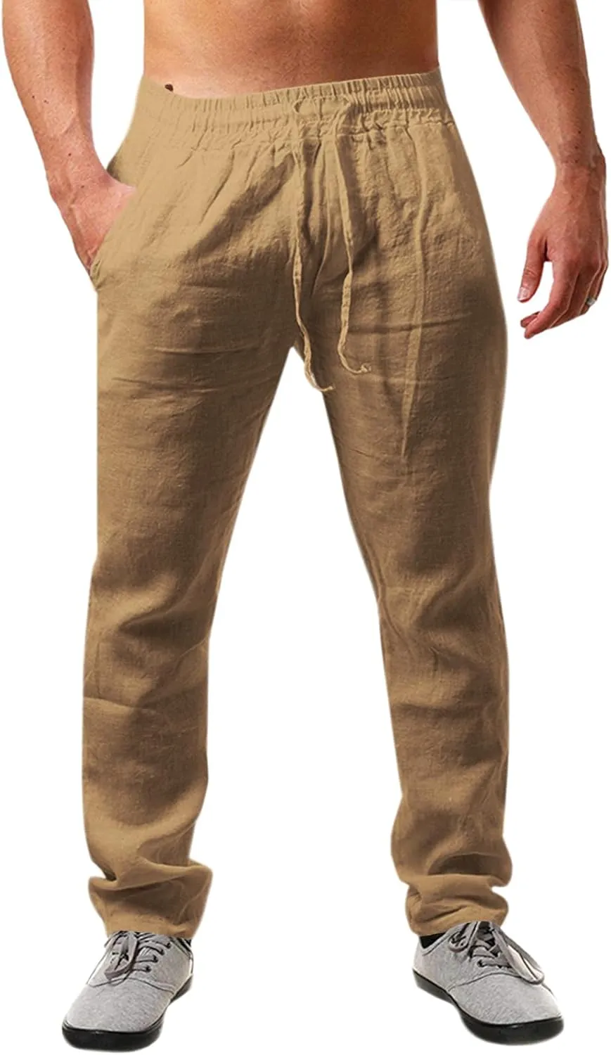 Runcati Herren Leinenhose Einfarbiges Lang Leicht Sommerhose Loose Fit Freizeithose mit Kordelzug für Urlaub Strand All…