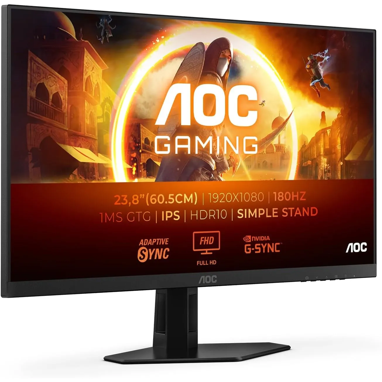 AOC 24G4XED 24 Zoll FHD Gaming Monitor, 180Hz, Fast IPS Panel, 1ms GtG, HDR10, G-Sync Compatible, Lautsprecher,(1920x10…