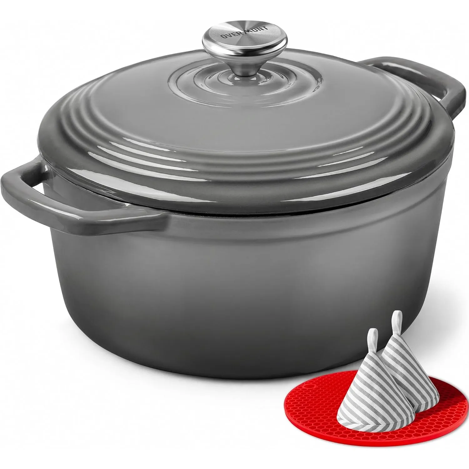 Overmont Bräter Emaille Gusseisen Topf - Schmortopf 26cm backofengeeignet - mit Deckel und Kochbuch - für Küche Backen …