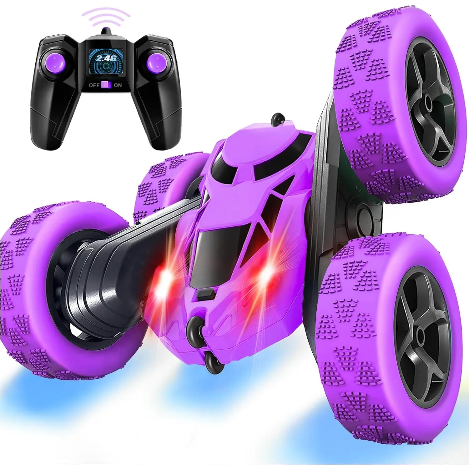 MidiVix Ferngesteuertes Auto, 90 Min Spielzeit, 2.4Ghz Doppelseitig 360° drehbare RC Stunt Crawler mit Scheinwerfern, 4…