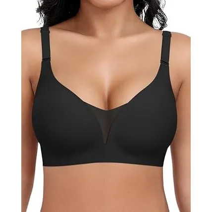 Jiuday BH Damen ohne Bügel Große Brüste Starker Halt Soft Jelly Bra Bügelloser Push Up Seitenträger BH Nahtloser Bequem…